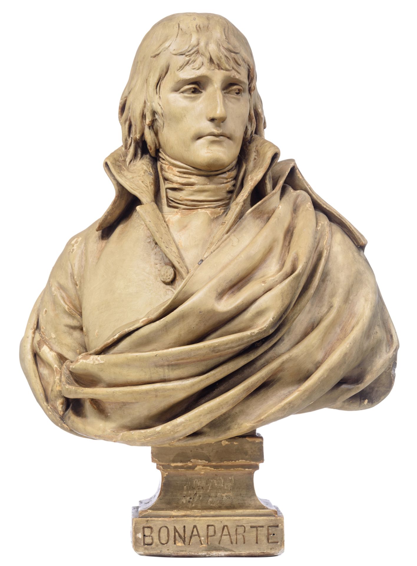 An imposing bust of the young Napoléon Bonaparte as a general after Charles Louis Corbet, patinated