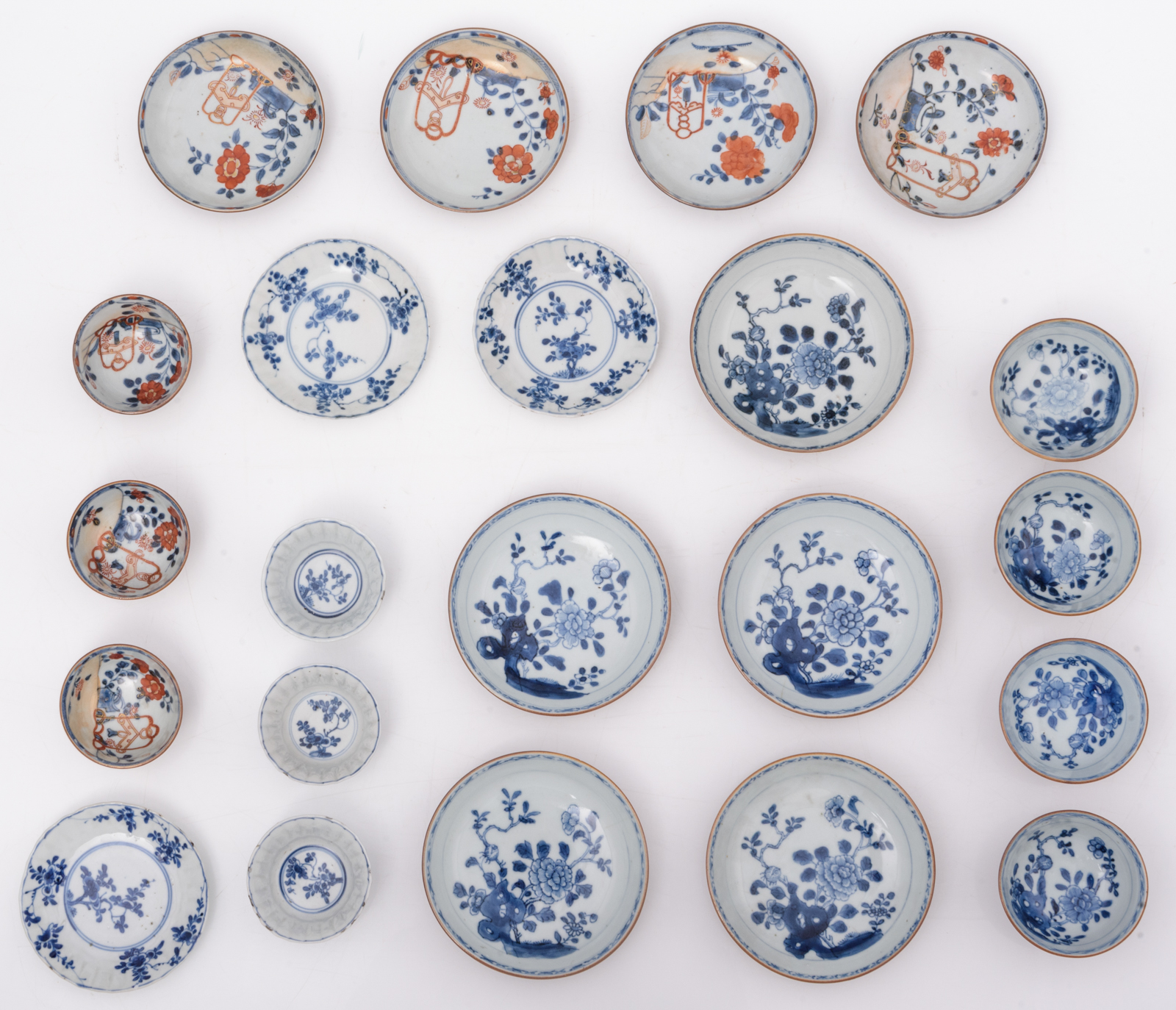 Various Chinese blue and white and café au lait polychrome floral decorated cups and saucers, (cups) - Image 2 of 3