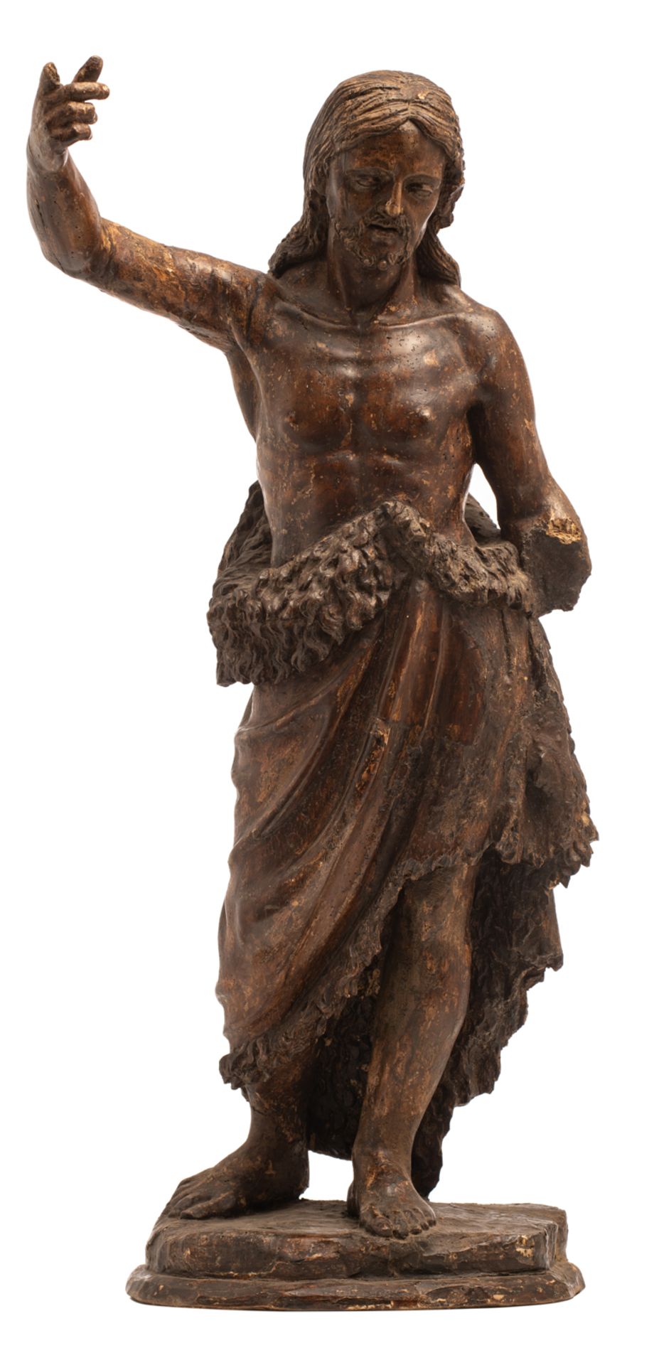 A walnut sculpture of St.John the Baptist, with traces of polychrome paint, second half of the 17thC