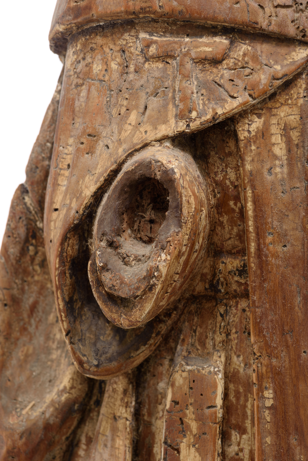 A limewood sculpture of Saint Anthony of Egypt, with traces of polychrome paint, 16thC, probably Sou - Image 8 of 11