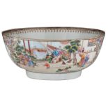 A large Chinese export porcelain bowl, decorated with animated scenes, 18thC, H 16 - ø 39 cm