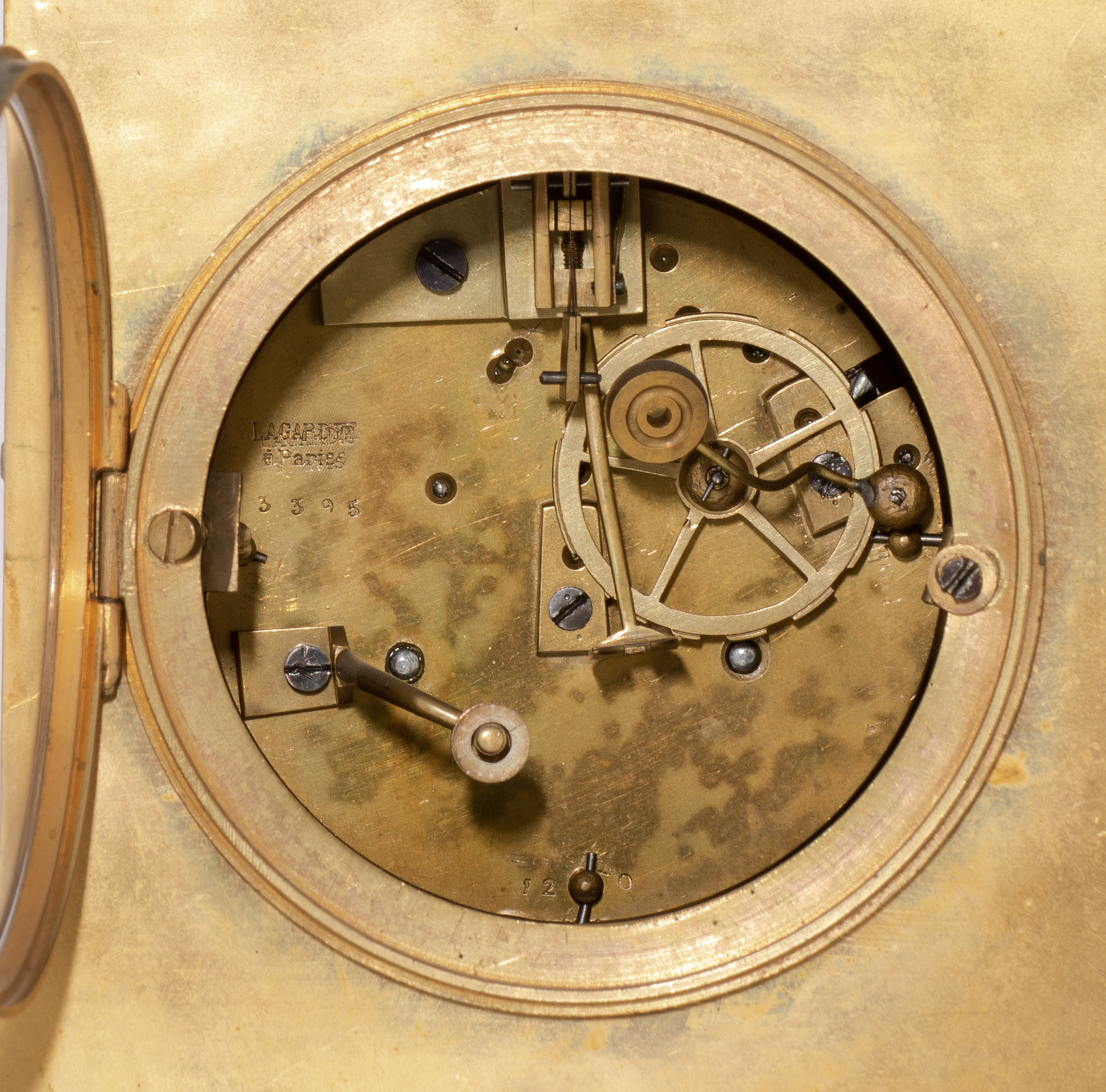 A French column-shaped gilt bronze mantle clock, with a patinated bronze amor on top, the dial marke - Image 10 of 10