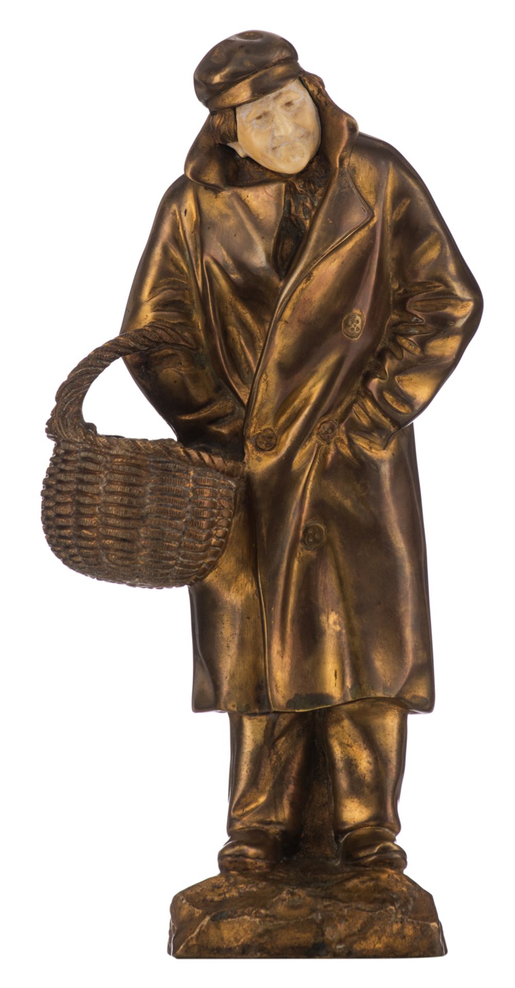 Secarel, 'man returning from the market', chryselephantine sculpture, H 30 cm