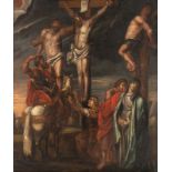 No visible signature, the crucifixion of Christ, 17th/18thC, oil on canvas, 85 x 97 cm