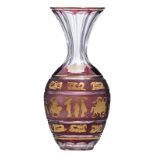 A brown overlay cut crystal Val-Saint-Lambert vase, the body decorated with gilt chinoiserie scenes,