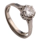 An 18ct white gold solitaire ring set with a brilliant-cut diamond, total weight 4,4 g - Ø diamond 6