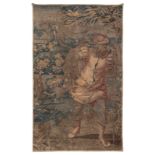 A fragment of a Flemish wall tapestry depicting fleeing figures, probably from a Brussels workshop,