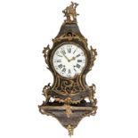 A Louis XV cartel clock on a ditto base, flower decorated in the Vernis Martin manner and with gilt
