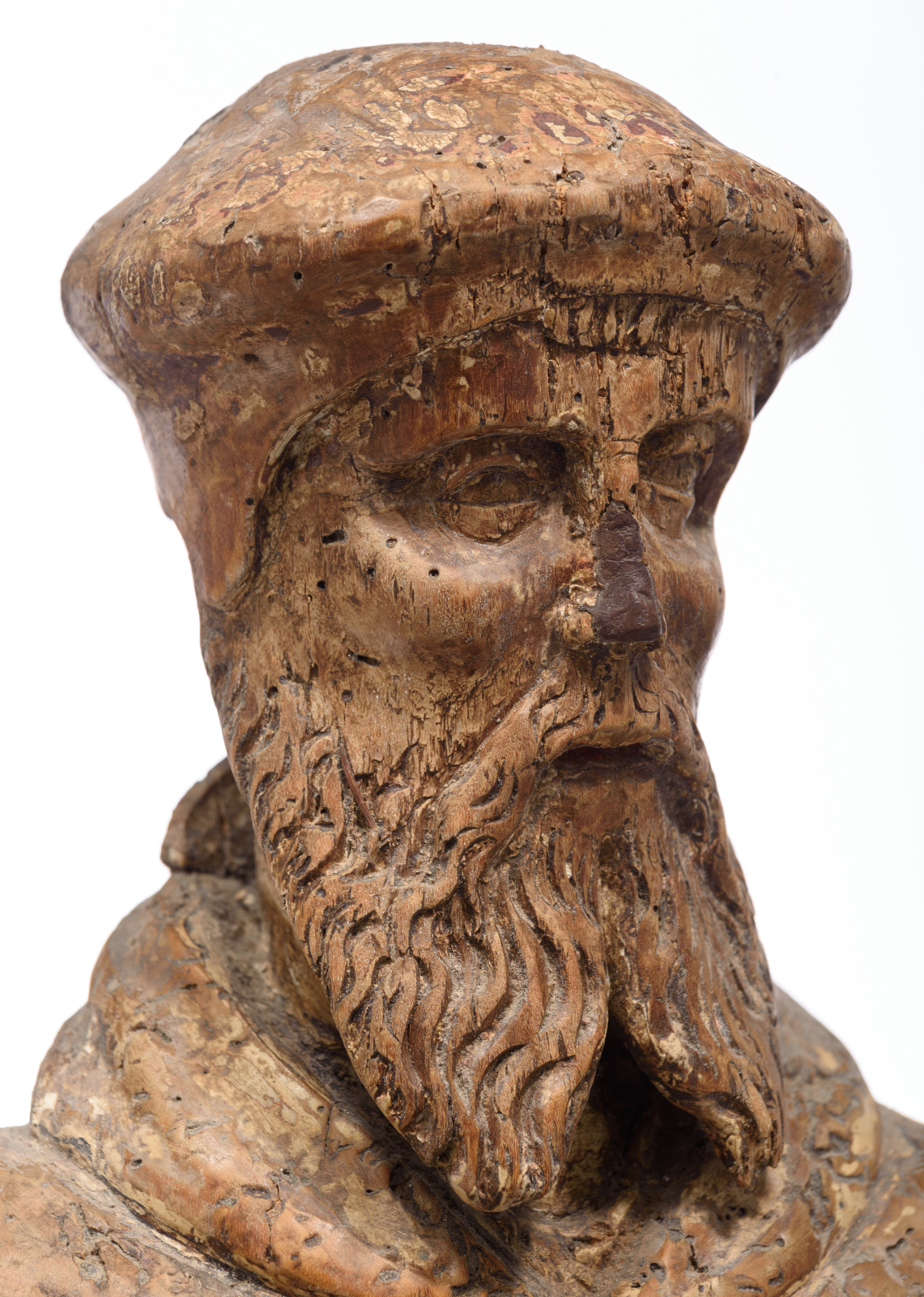 A limewood sculpture of Saint Anthony of Egypt, with traces of polychrome paint, 16thC, probably Sou - Bild 11 aus 11