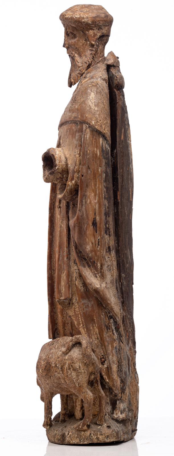 A limewood sculpture of Saint Anthony of Egypt, with traces of polychrome paint, 16thC, probably Sou - Bild 2 aus 11