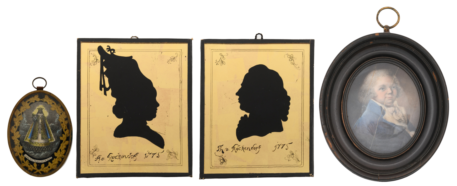 Two 'verre eglomise' silhouette profile portraits, both signed 'Th. Reckendorf' and dated '1775', 10