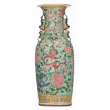 A  large Chinese turquoise ground and polychrome vase, decorated with dragons and flowers, 19thC, H