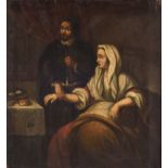No visible signature, the doctor's visit, 19thC, oil on panel, 25 x 28 cm