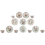 Six Chinese famille rose floral decorated export porcelain cups and eight ditto saucers, H 4 - ø 11,