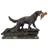 Amorgasti A., two hunting dogs catching a goose, dated 1924, patinated bronze on a vert de mer marbl