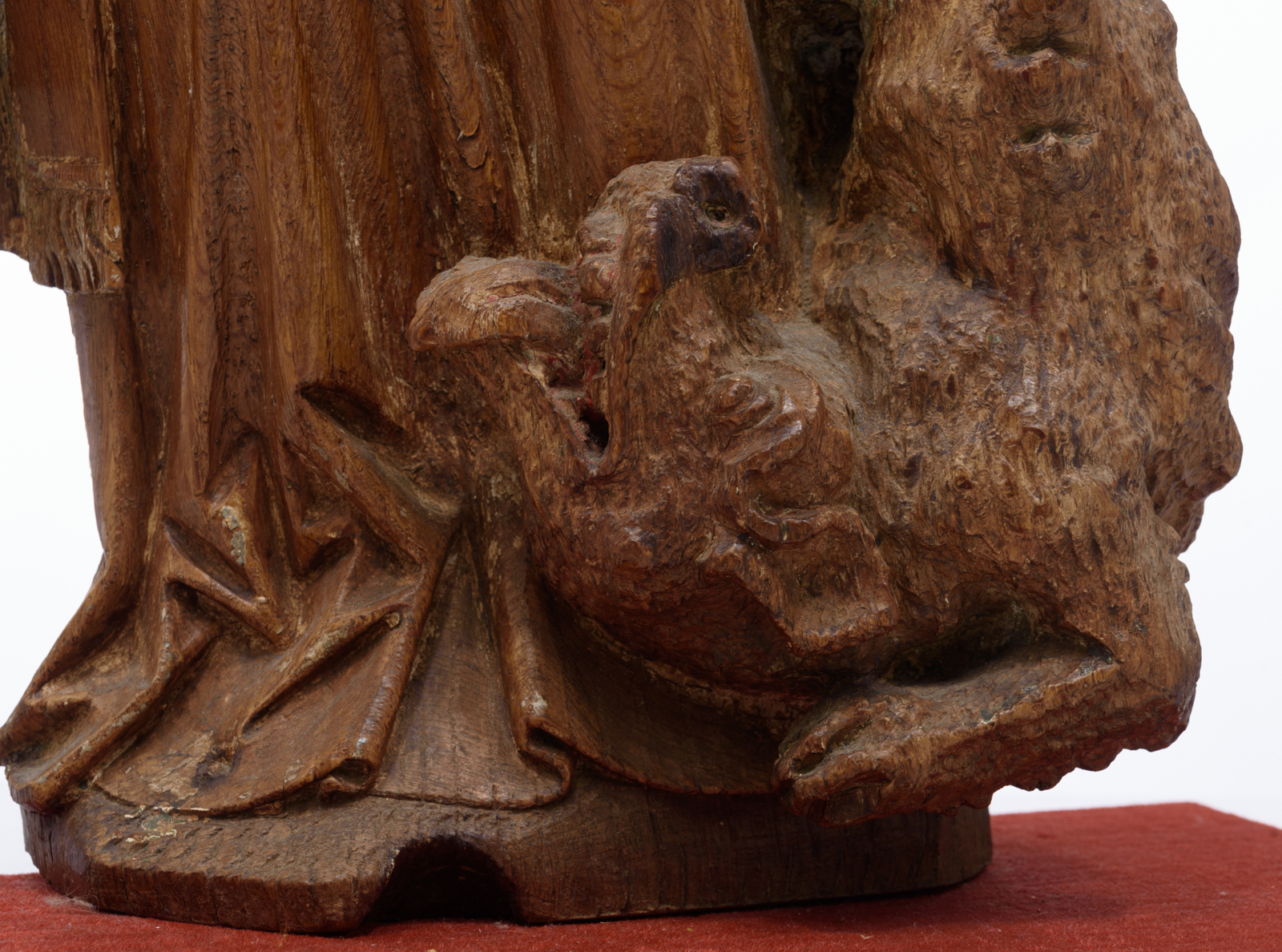 An oak sculpture of Saint Romanus of Rouen, with traces of polychrome paint, 16th/17thC, the Souther - Image 7 of 7