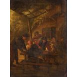 No visible signature, a jolly company playing dice, a genre painting after David Teniers, 19thC, oil