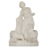 No visible signature, shepherdess with her sheep, Carara marble, H 57 cm