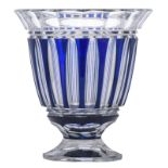 A Val-Saint-Lambert cut glass vase with blue overlay, H 26 cm