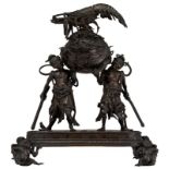 An impressive Japanese dragon relief decorated bronze incense burner, the base carried by mythical b