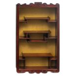 A Chinese carved exotic hardwood snuff bottle cabinet, the inside upholstered with silk, H 84 - W 50