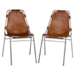 A fine pair of cognac leather upholstered 'Les Arcs' chairs, design by Charlotte Perriand for Les Ar