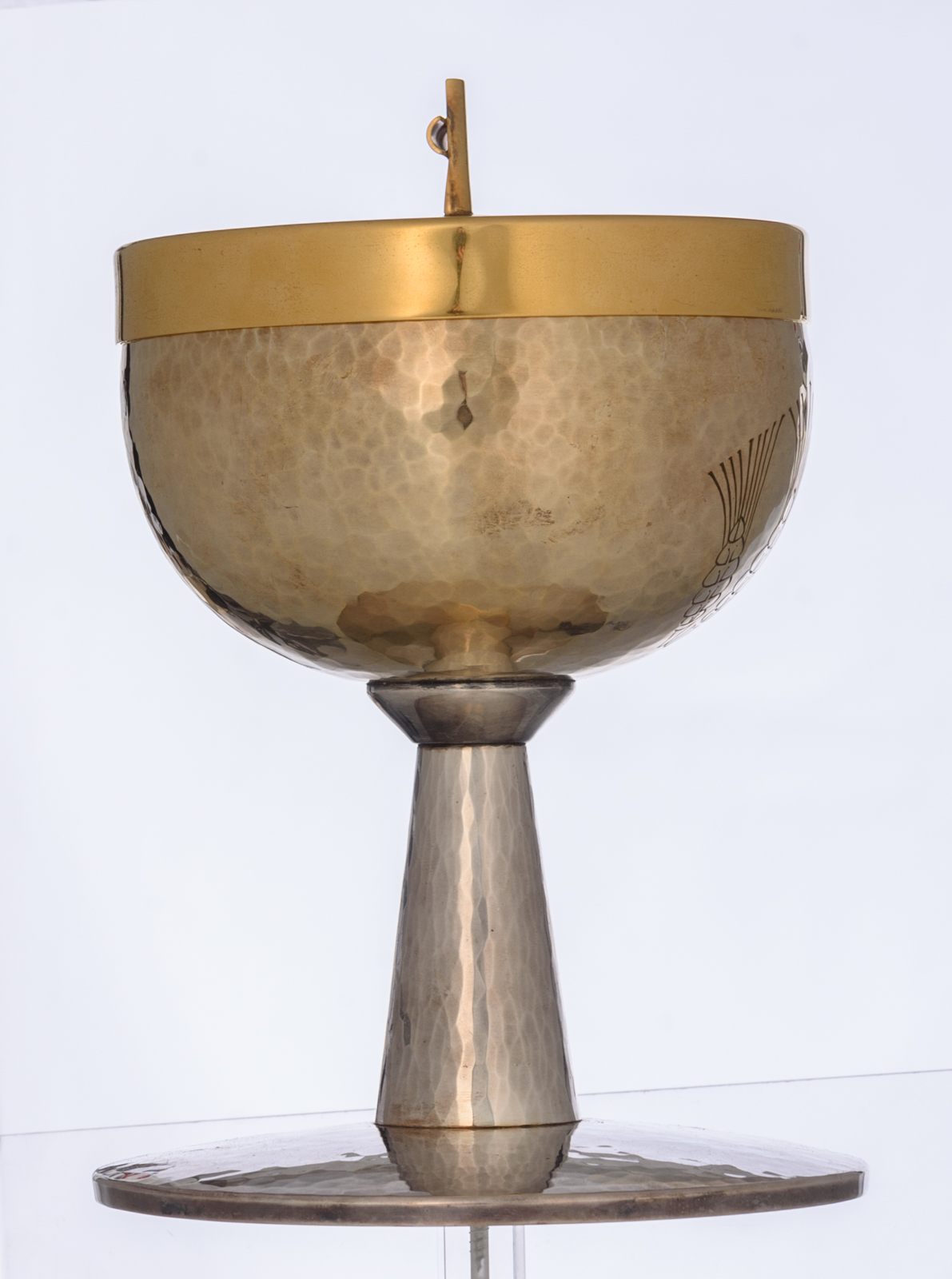 A 1950s silver and gilt silver chalice and cover, with the matching spoon, marked Durieu, Kain, tota - Image 5 of 9