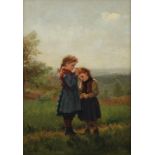 Charles-Edouard Frère, 'a garland for sister', dated 1879, oil on panel, 34 x 24 cm