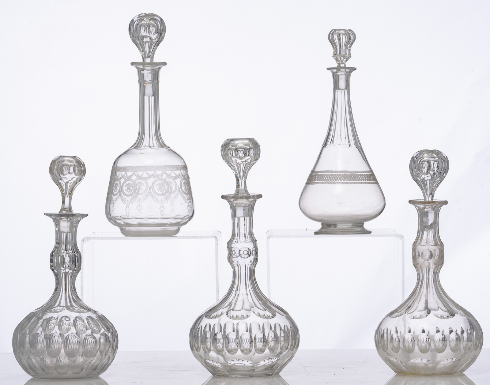 A collection of five cut crystal decanters, H 30 - 34 cm - Image 2 of 3