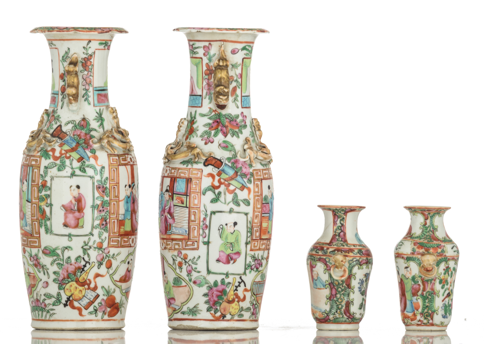 Various Chinese Canton, polychrome and café au lait cups and saucers, vases, miniature vases, pots a - Image 7 of 15