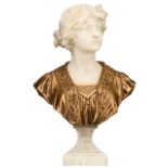 Van Vaerenbergh G., a bust of a girl with a laurel wreath, Carrara marble and gilt bronze, H 54,5 cm