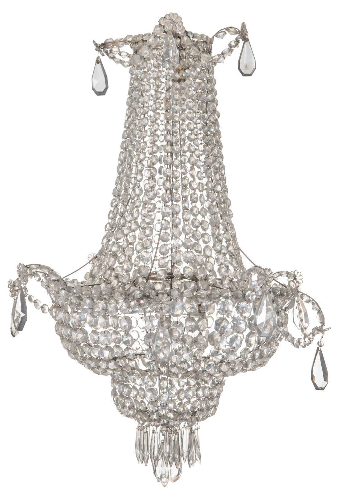 A sac à perles type chandelier, 19thC, H 100 cm - ø 72 cm