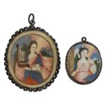 Two 18thC devotional reliquary pendants, one portraying on the recto St. Cecilia, the verso with rel