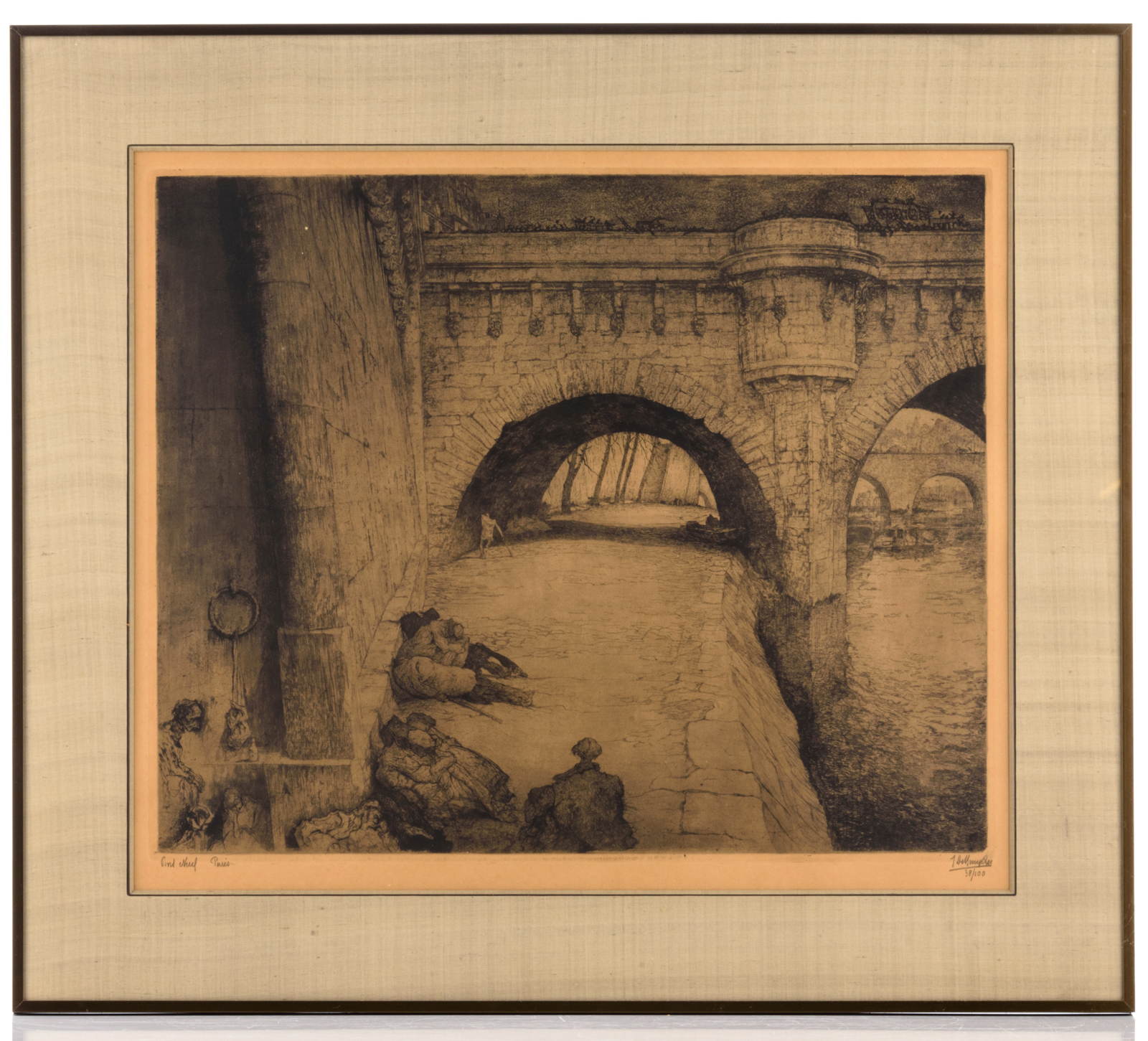 De Bruycker, J., Pont Neuf Paris, etching and aquatint on paper, N° 38/100, 46,5 x 56,5 cm - Image 2 of 5