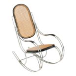 A chrome and ebonised wood Thonet inspired rocking chair, H 110 - W 53 - D 99 cm