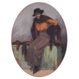 Cambier N., a portrait medallion of an elegant lady, oil on plywood, 28,2 x 37,2 cm