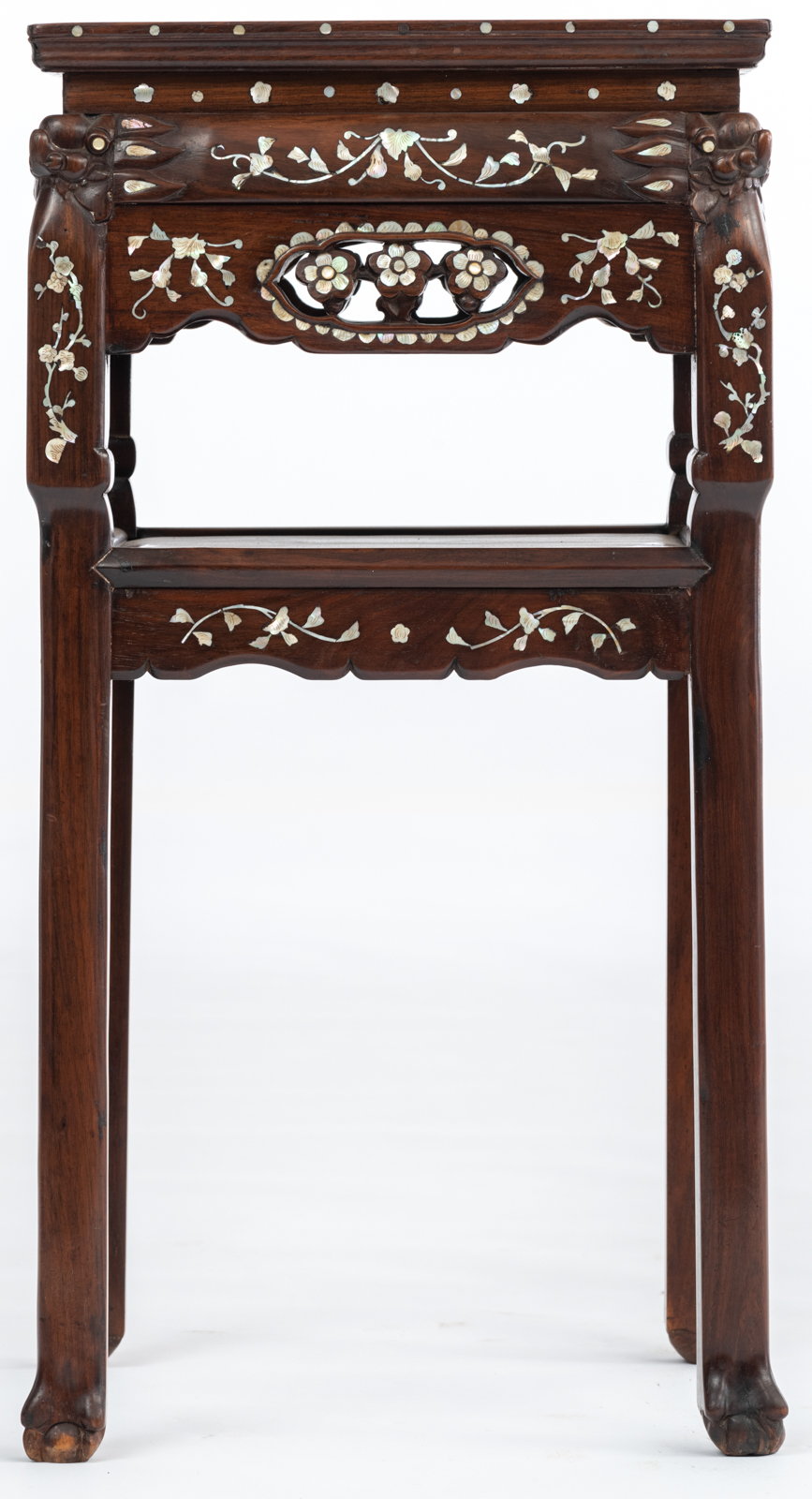 A Chinese rosewood furniture set, with inlaid marble plaques and mother-of pearldecoration, consisti - Image 10 of 16