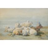 Monogrammed E.T. (Edmond Tschaggeny), a shepherdess with her resting flock of sheep, dated 29.3.1852