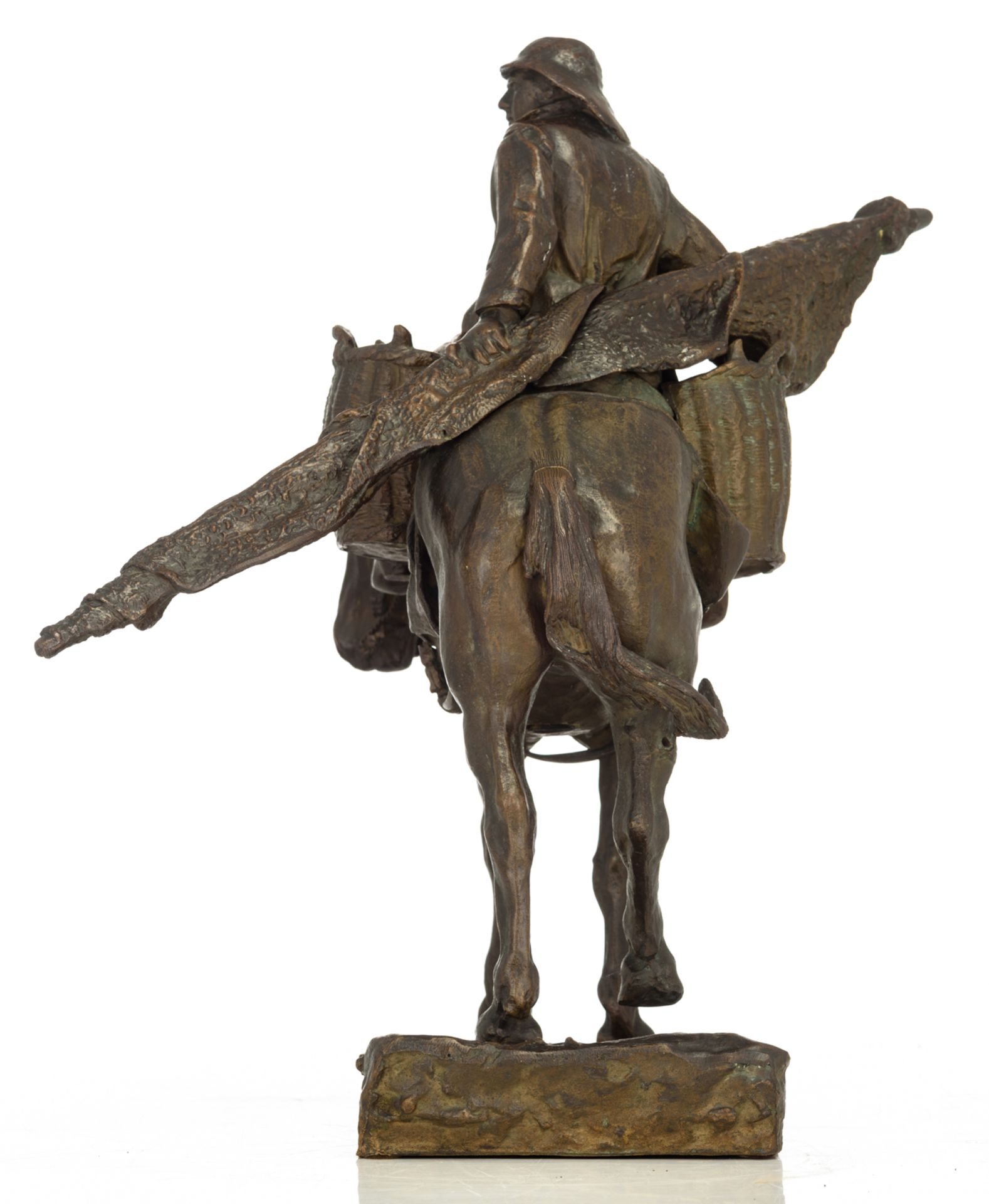 Joris F., a fisherman on horseback, dated 1895, brown patinated bronze, H 46 cm - Image 3 of 7