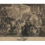 A copper engraving by P.F. Matenasie, after 'The Rape of the Sabine Women' by Peter Paul Rubens, han