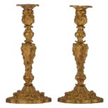 A pair of Napoleon III gilt bronze candlesticks, H 32 cm
