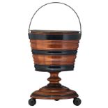 A Dutch mahogany and ebonised plant stand on three ball feet, mid 19thC, H 40 - ø 30 cm