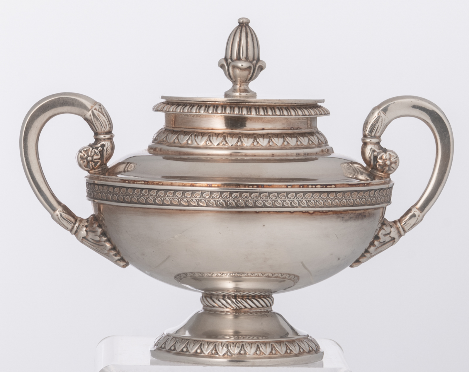 A German four-piece Neoclassical silver 925/000 coffee and tea set with ivory handles, on a matching - Image 14 of 34