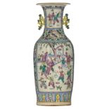 A Chinese famille rose vase, all-over decorated with animated scenes, H 60,5 cm