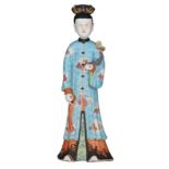 A Chinese polychrome figure, depicting a dignitary, H 42 cm