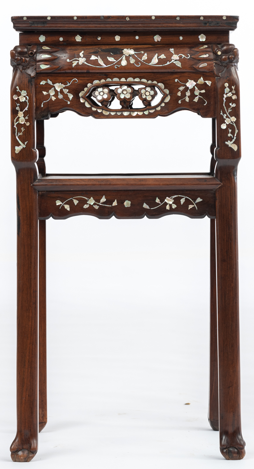 A Chinese rosewood furniture set, with inlaid marble plaques and mother-of pearldecoration, consisti - Image 9 of 16