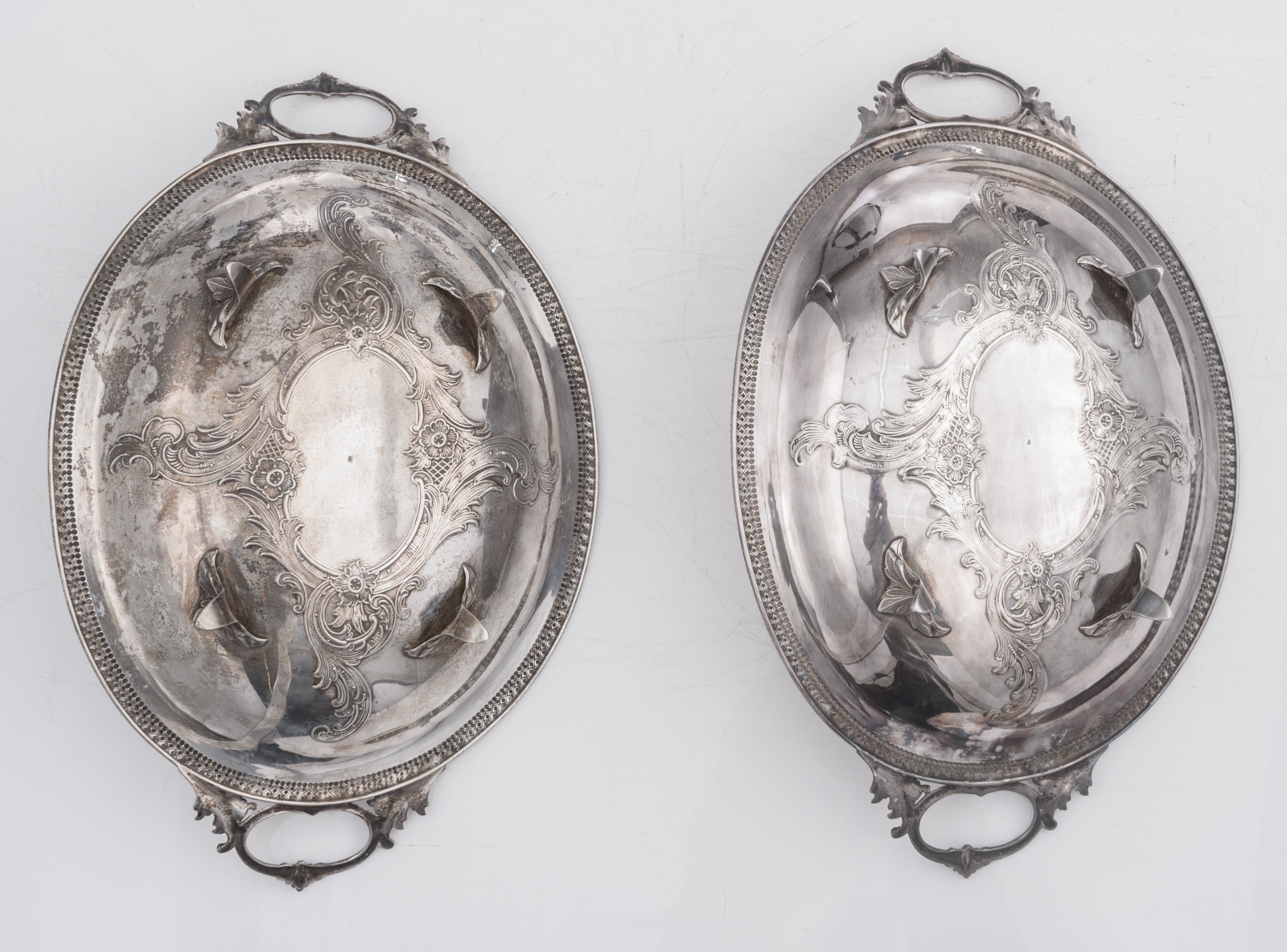 A pair of 19thC Rococo Revival silver vegetable dishes, Austro Hungarian, 13 lothige 812/000, with a - Image 7 of 11