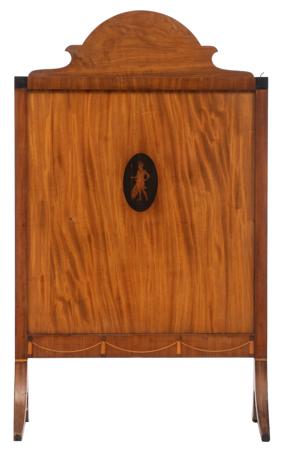 A very fine Biedermeier mahogany and walnut extendable fire screen, decorated with marquetry of waln