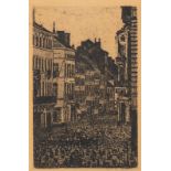 Ensor J., 'La musique rue de Flandre' Ostend, dated 1890, etching, 7,8 x 12 cm