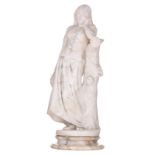 No visible signature, a beauty holding a tambourine, Carrara marble, H 60 cm